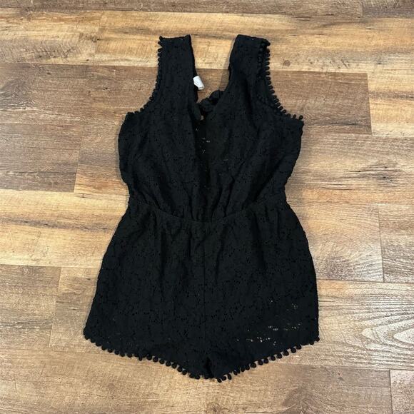 Xhilaration Black Lace Romper Swimsuit Cover Up Tie Back V Neck Beach Size L - Picture 1 of 8